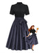 2PCS Abito Nero Anni '50 Colletto Alto e Floreale Grembiule
