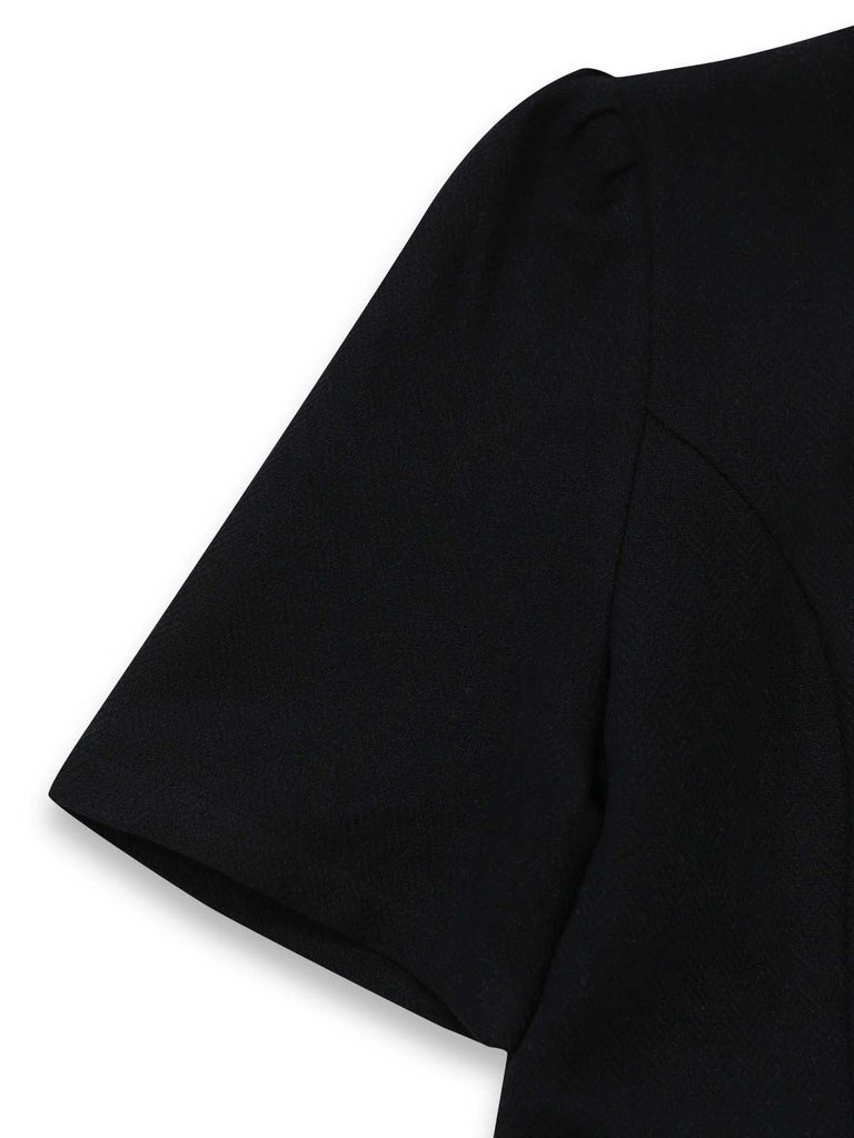 2PCS Abito Nero Anni '50 Colletto Alto e Floreale Grembiule 5