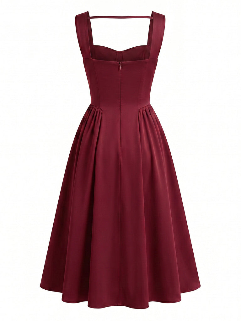 Abito Bordeaux Anni '50 Spalline Larghe Scollo a Cuore Bustier 2