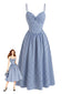 Abito Blu Anni '40 a Quadri Vichy con Bretelle Sottili