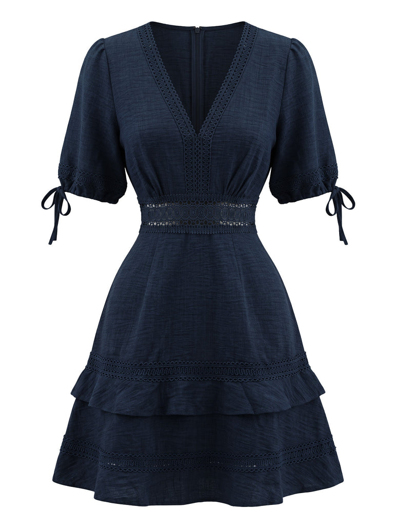 Abito Western in Pizzo a Balze con Cutout in Vita Anni '70 2