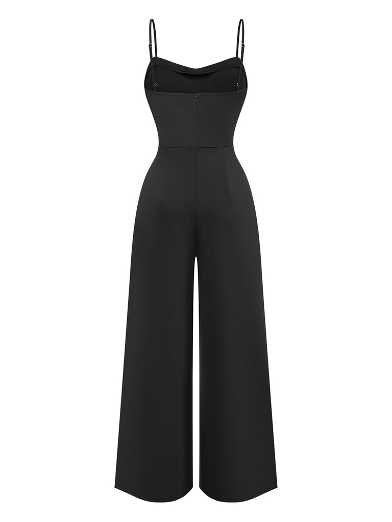 Tuta Lunga Nero Anni '50 in Pizzo Waist con Cut-out a Gamba Larga 3