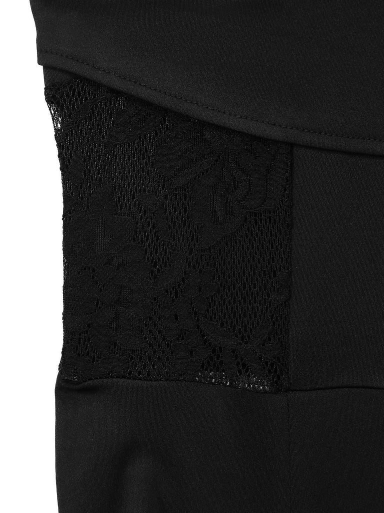 Tuta Lunga Nero Anni '50 in Pizzo Waist con Cut-out a Gamba Larga 5