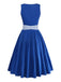 3PCS Abito Blu Scuro Anni '50 Scollo Quadrato e Floreale Grembiule e Top in Pizzo 5