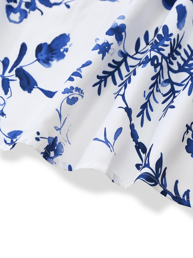 3PCS Abito Blu Scuro Anni '50 Scollo Quadrato e Floreale Grembiule e Top in Pizzo 9