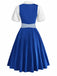 3PCS Abito Blu Scuro Anni '50 Scollo Quadrato e Floreale Grembiule e Top in Pizzo 3