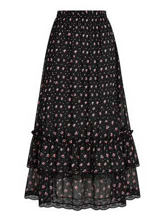 [Prevendita] Gonna a Balze a Piccoli Fiori in Pizzo Nero Anni '50