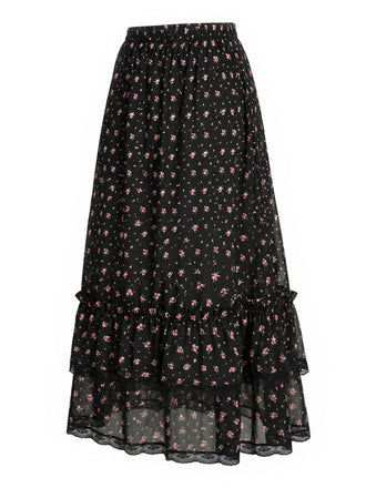 [Prevendita] Gonna a Balze a Piccoli Fiori in Pizzo Nero Anni '50 2