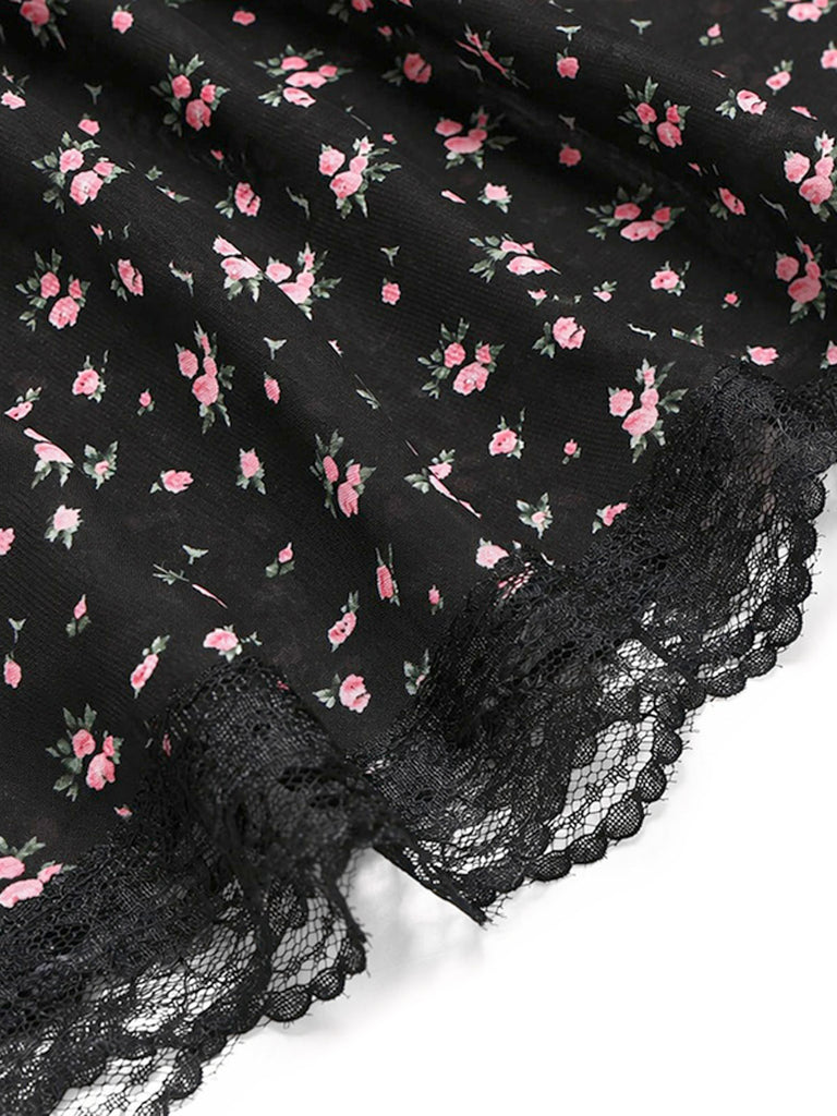 [Prevendita] Gonna a Balze a Piccoli Fiori in Pizzo Nero Anni '50 3