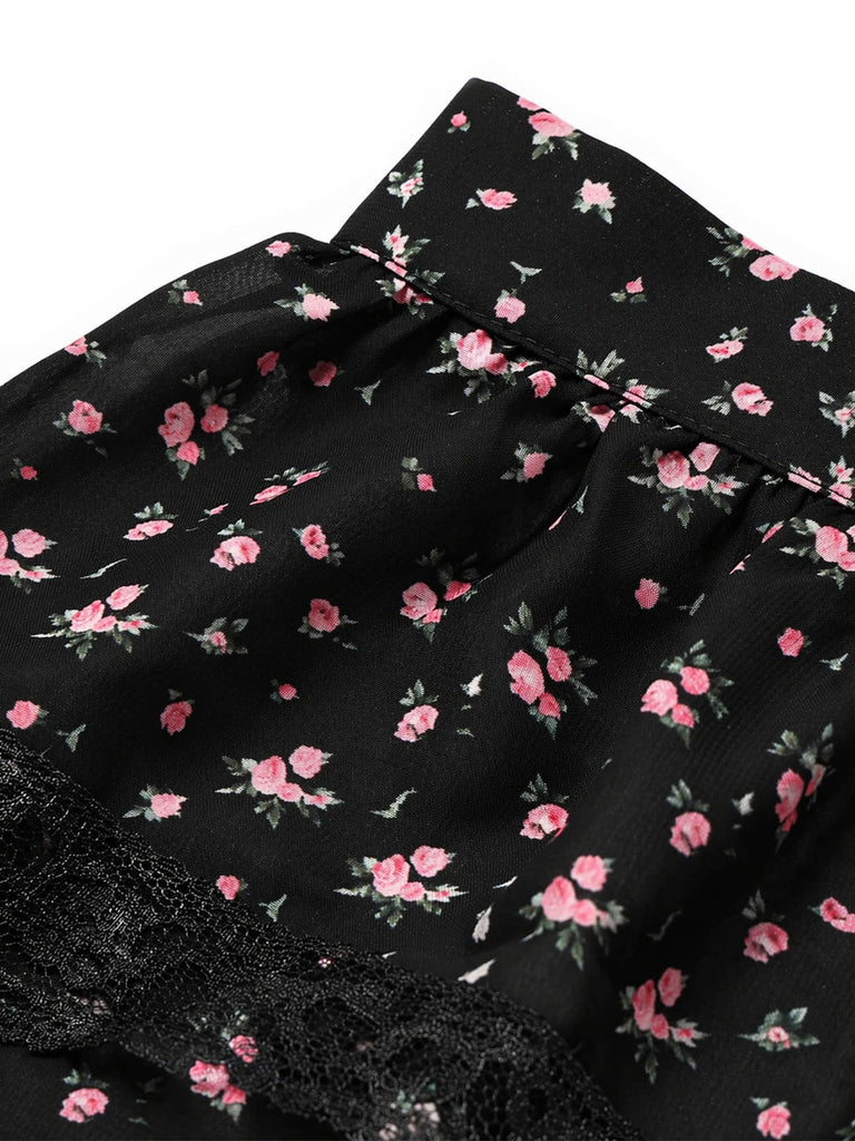 [Prevendita] Gonna a Balze a Piccoli Fiori in Pizzo Nero Anni '50 4
