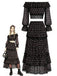 [Prevendita] 3 Pezzi Top a Piccoli Fiori in Pizzo Nero con Gonna Lunga e Gonna Mini Anni '50