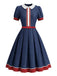 [Prevendita] Abito a Ruota Rosso e Blu e Bianco Anni '50 Colletto Peter Pan Maniche a Sbuffo 2