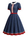 [Prevendita] Abito a Ruota Rosso e Blu e Bianco Anni '50 Colletto Peter Pan Maniche a Sbuffo 3
