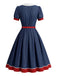 [Prevendita] Abito a Ruota Rosso e Blu e Bianco Anni '50 Colletto Peter Pan Maniche a Sbuffo 4