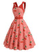 [Prevendita] Abito a Ruota Rosso Anni '50 Vichy Cherry Print con con Fiocco Straps 3