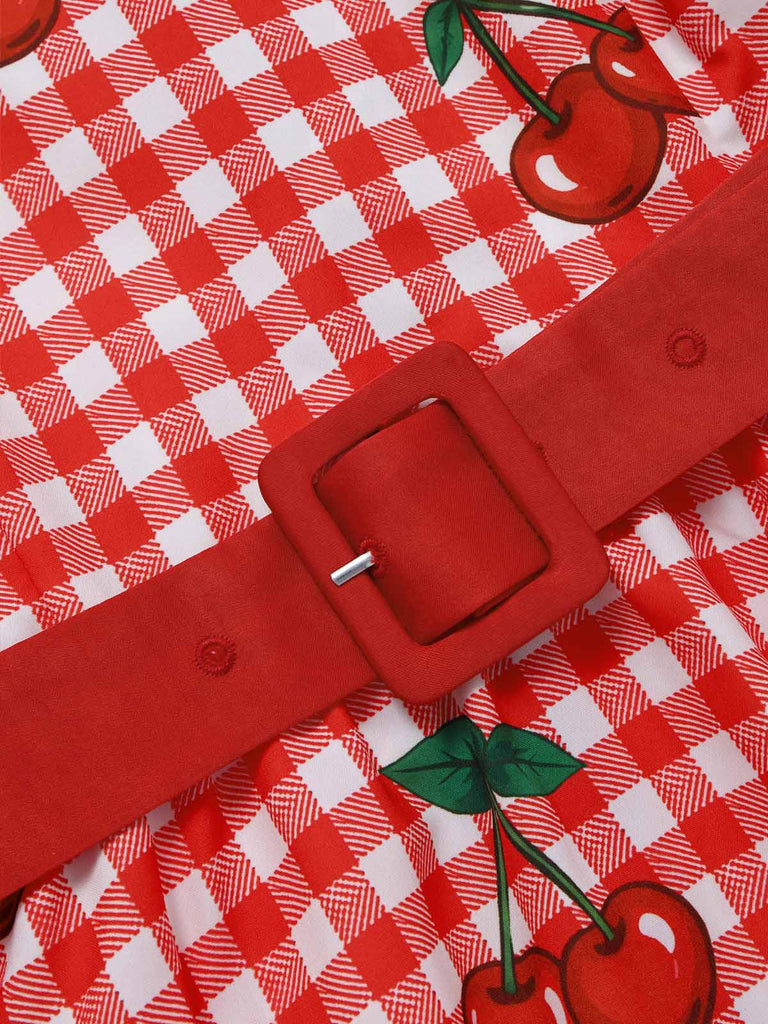 [Prevendita] Abito a Ruota Rosso Anni '50 Vichy Cherry Print con con Fiocco Straps 6