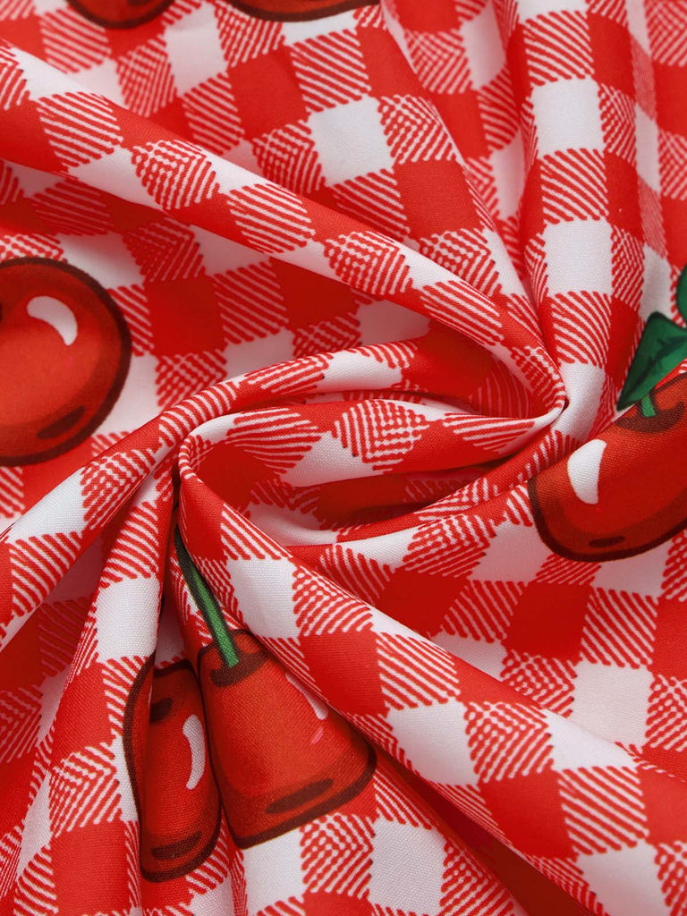 [Prevendita] Abito a Ruota Rosso Anni '50 Vichy Cherry Print con con Fiocco Straps 7