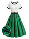 [Prevendita] Abito Verde e Bianco Anni '50 in Raso con Cintura Plissettato Rockabilly