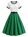 [Prevendita] Abito Verde e Bianco Anni '50 in Raso con Cintura Plissettato Rockabilly 2