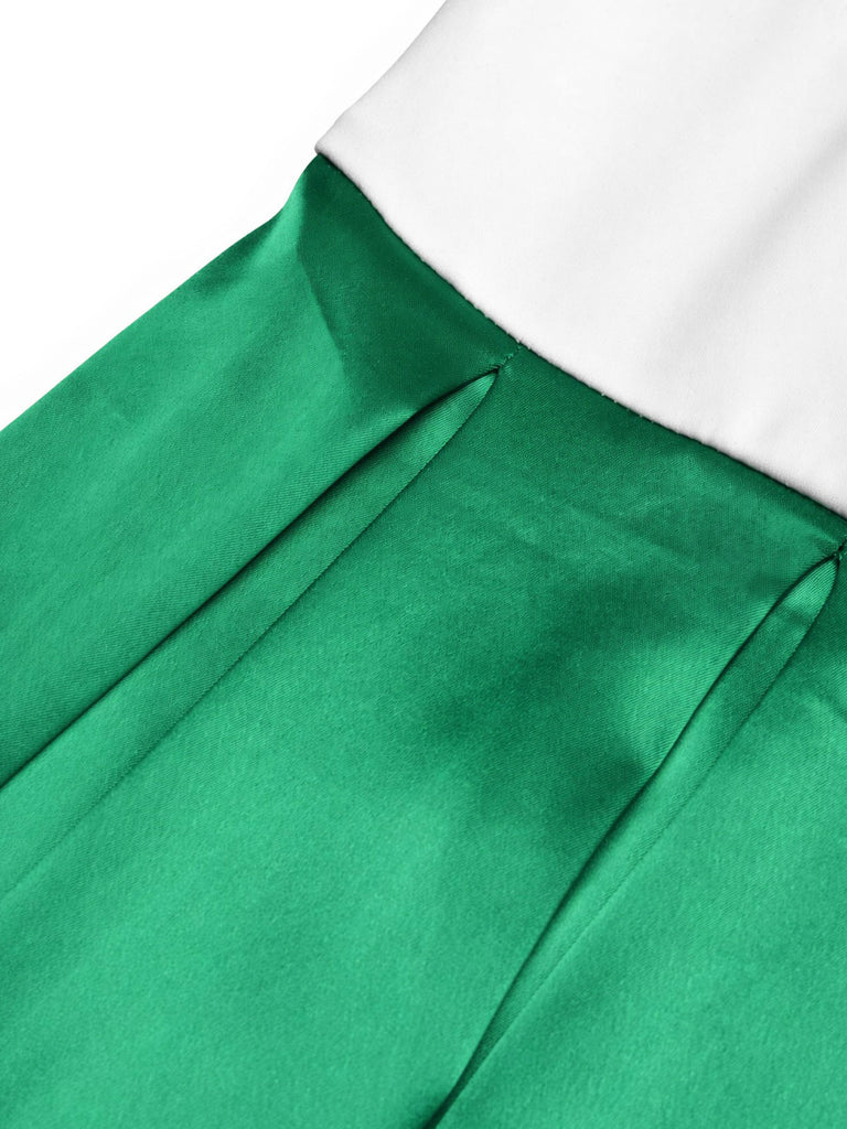 [Prevendita] Abito Verde e Bianco Anni '50 in Raso con Cintura Plissettato Rockabilly 6