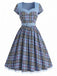 [Prevendita] Abito Multicolore Anni '40 a Quadri con Cintura Scollo a Cuore Patchwork 2