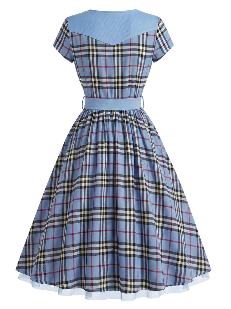 [Prevendita] Abito Multicolore Anni '40 a Quadri con Cintura Scollo a Cuore Patchwork 4