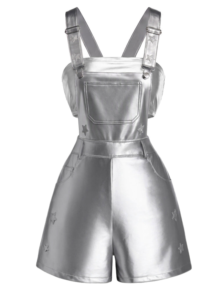 [Prevendita] 2PCS Pantaloni Argento Anni '80 Metallizzato Star Overall e Tube Top 2