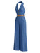 [Prevendita] Tuta Lunga Blu Scuro Anni '70 Revers con Bottoni Frontali con Cintura in Denim 3