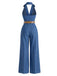 [Prevendita] Tuta Lunga Blu Scuro Anni '70 Revers con Bottoni Frontali con Cintura in Denim 4