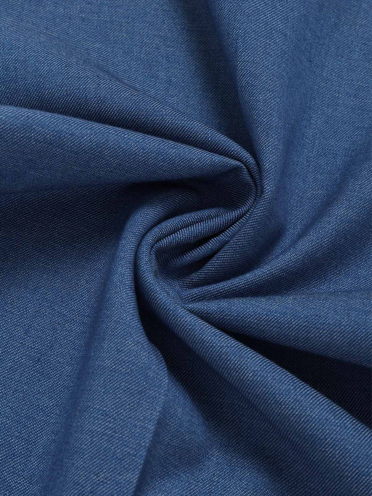 [Prevendita] Tuta Lunga Blu Scuro Anni '70 Revers con Bottoni Frontali con Cintura in Denim 5