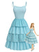 [Prevendita] Abito Blu a Balze in Cotone a Quadretti e Righe con Spalline Annodate Anni '50