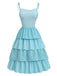 [Prevendita] Abito Blu a Balze in Cotone a Quadretti e Righe con Spalline Annodate Anni '50 2