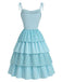 [Prevendita] Abito Blu a Balze in Cotone a Quadretti e Righe con Spalline Annodate Anni '50 4