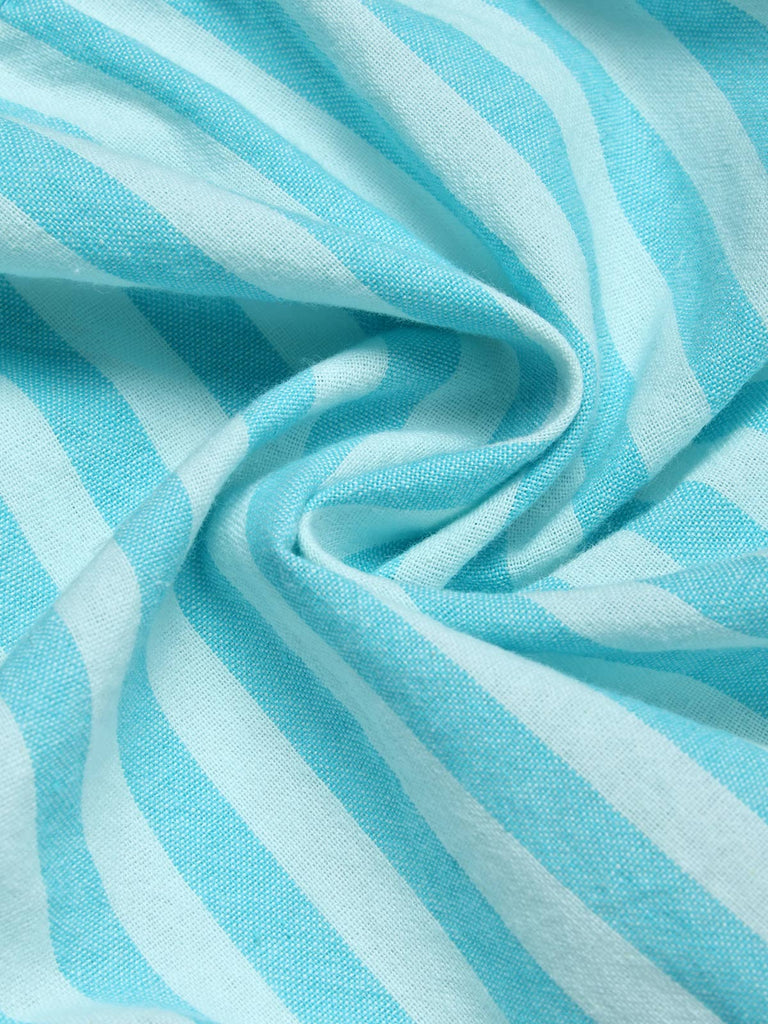 [Prevendita] Abito Blu a Balze in Cotone a Quadretti e Righe con Spalline Annodate Anni '50 7