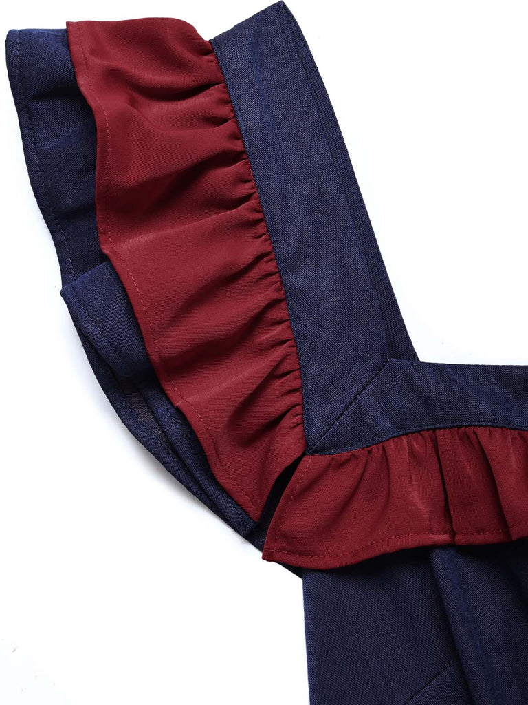[Prevendita] Abito Blu Scuro Scollo a V con Volant e Cintura Linea A Anni '80 6