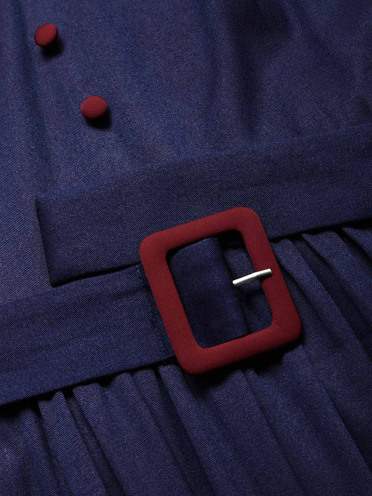[Prevendita] Abito Blu Scuro Scollo a V con Volant e Cintura Linea A Anni '80 7