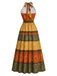 [Prevendita] Abito Mustard Anni '70 Paisley Stampa Colorblock con Scollo all'Americana a Balze con Volant 4