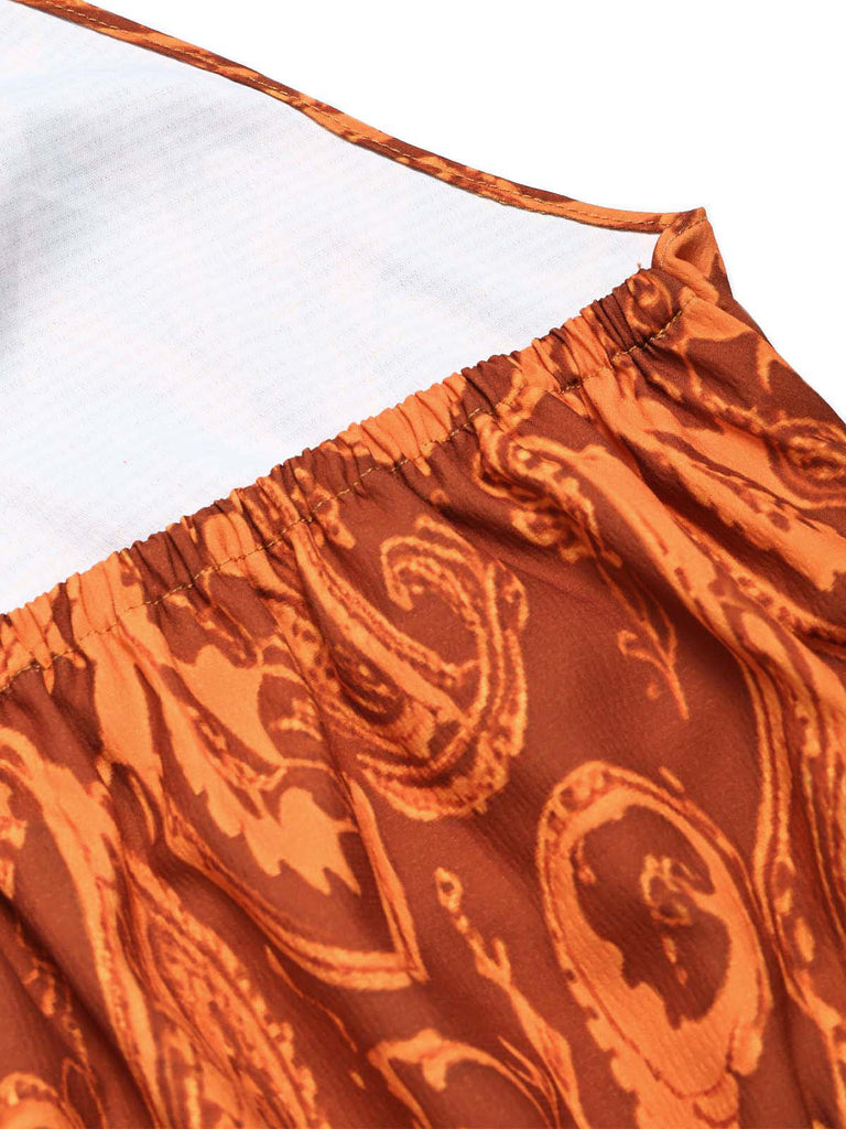 [Prevendita] Abito Mustard Anni '70 Paisley Stampa Colorblock con Scollo all'Americana a Balze con Volant 6