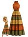 [Prevendita] Abito Mustard Anni '70 Paisley Stampa Colorblock con Scollo all'Americana a Balze con Volant