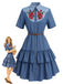 [Prevendita] Abito Blu Scuro Anni '60 Rose a Balze con Volant in Denim Western