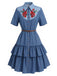 [Prevendita] Abito Blu Scuro Anni '60 Rose a Balze con Volant in Denim Western 2