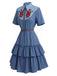 [Prevendita] Abito Blu Scuro Anni '60 Rose a Balze con Volant in Denim Western 3