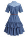 [Prevendita] Abito Blu Scuro Anni '60 Rose a Balze con Volant in Denim Western 4