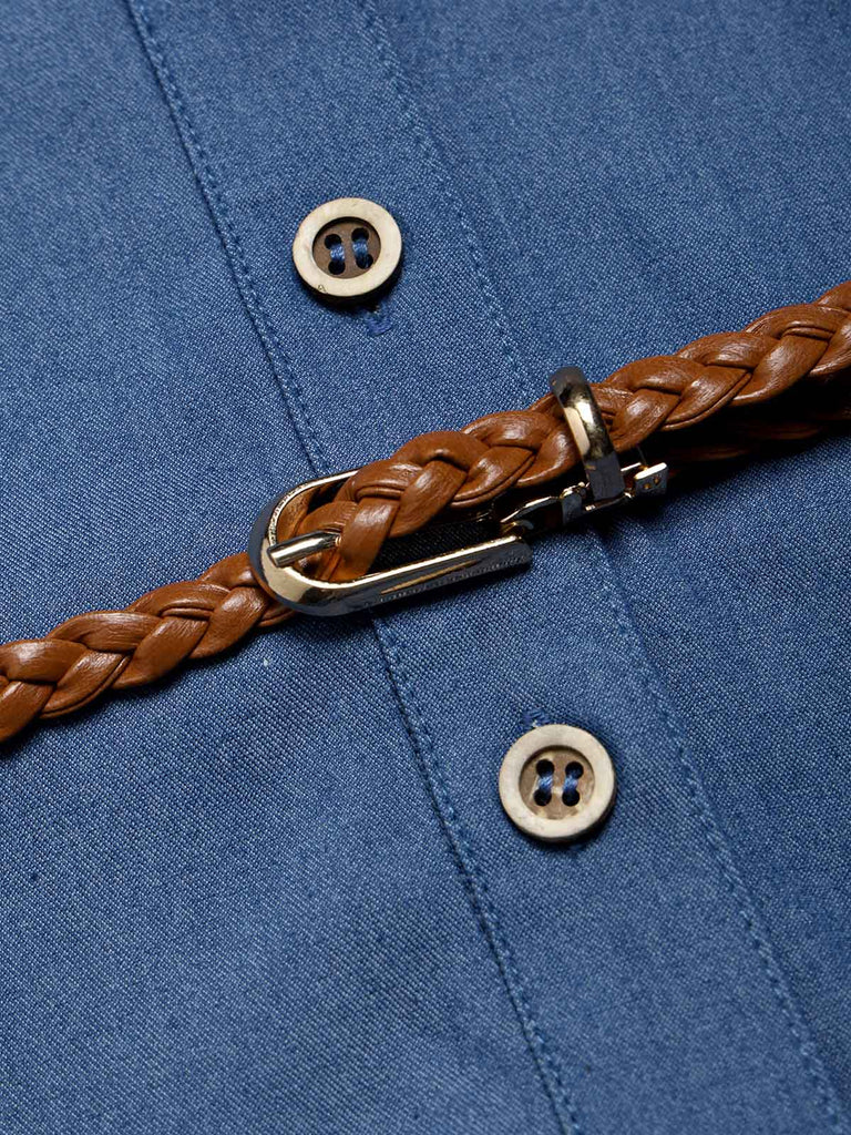 [Prevendita] Abito Blu Scuro Anni '60 Rose a Balze con Volant in Denim Western 7