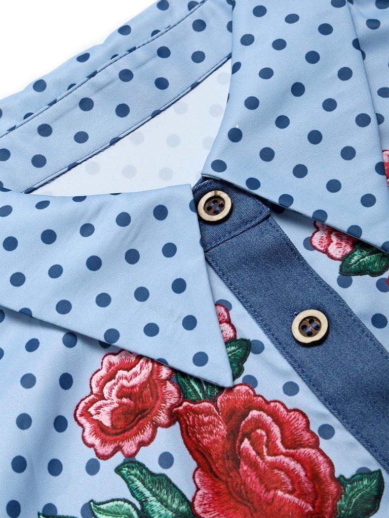[Prevendita] Abito Blu Scuro Anni '60 Rose a Balze con Volant in Denim Western 5