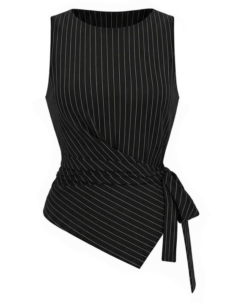 [Prevendita] Top Nero e Bianco Anni '30 in Maglia Gessato Asimmetrico Senza Maniche 2