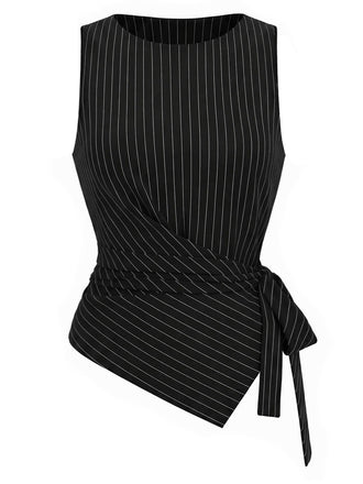 [Prevendita] Top Nero e Bianco Anni '30 in Maglia Gessato Asimmetrico Senza Maniche 2