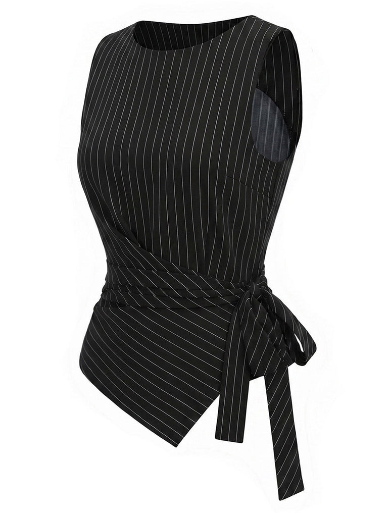 [Prevendita] Top Nero e Bianco Anni '30 in Maglia Gessato Asimmetrico Senza Maniche 3