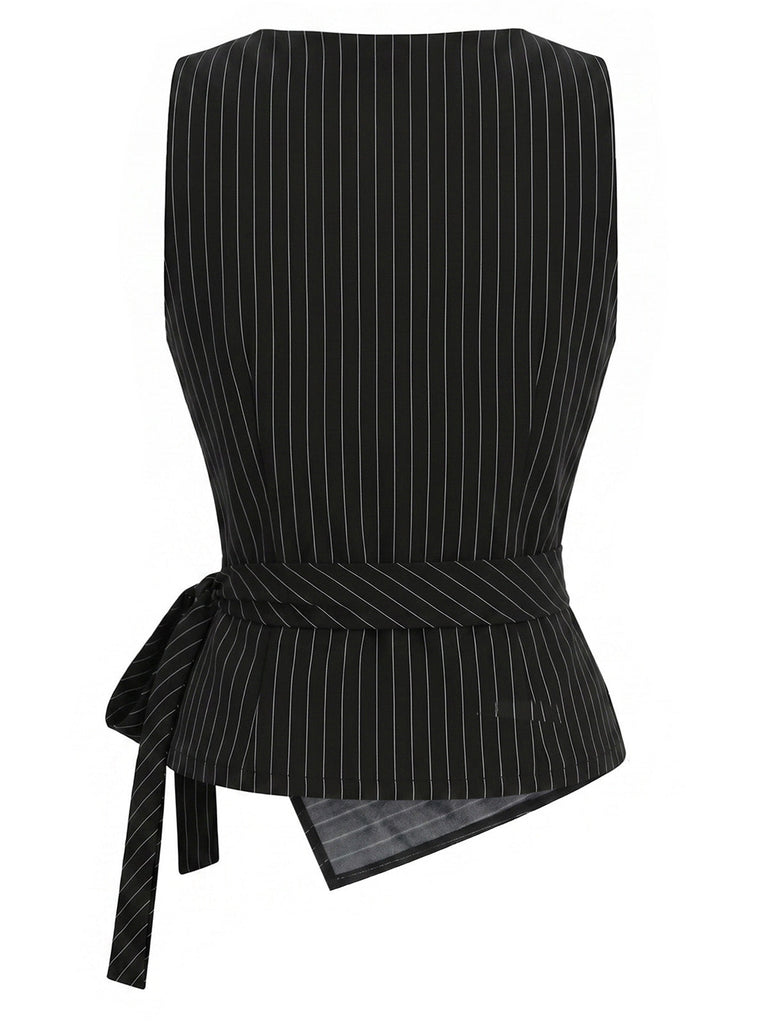 [Prevendita] Top Nero e Bianco Anni '30 in Maglia Gessato Asimmetrico Senza Maniche 4