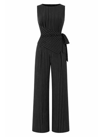 [Prevendita] Pantaloni Nero e Bianco Anni '30 in Maglia Gessato Asimmetrico Top e a Gamba Larga 2